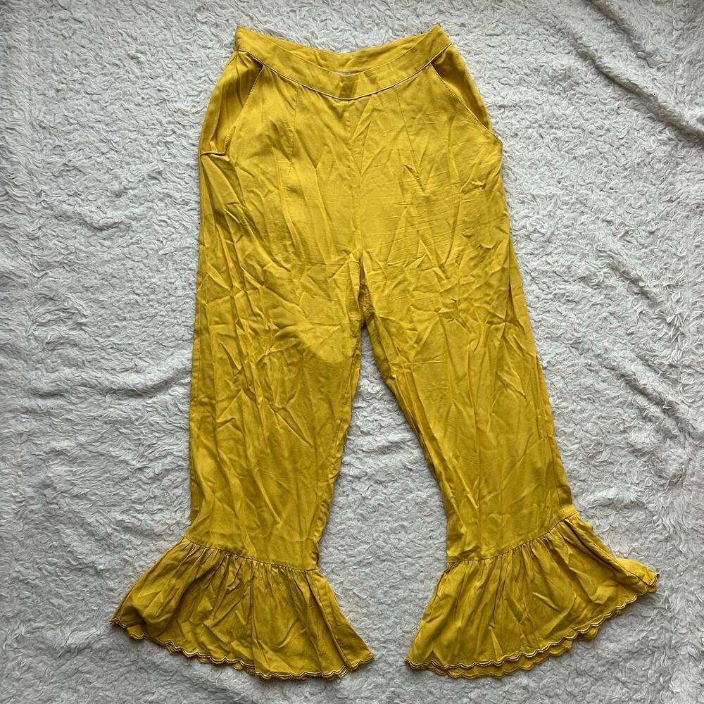 Cleobella Yellow Scalloped Hem Bloomer Capri Pants Size XS